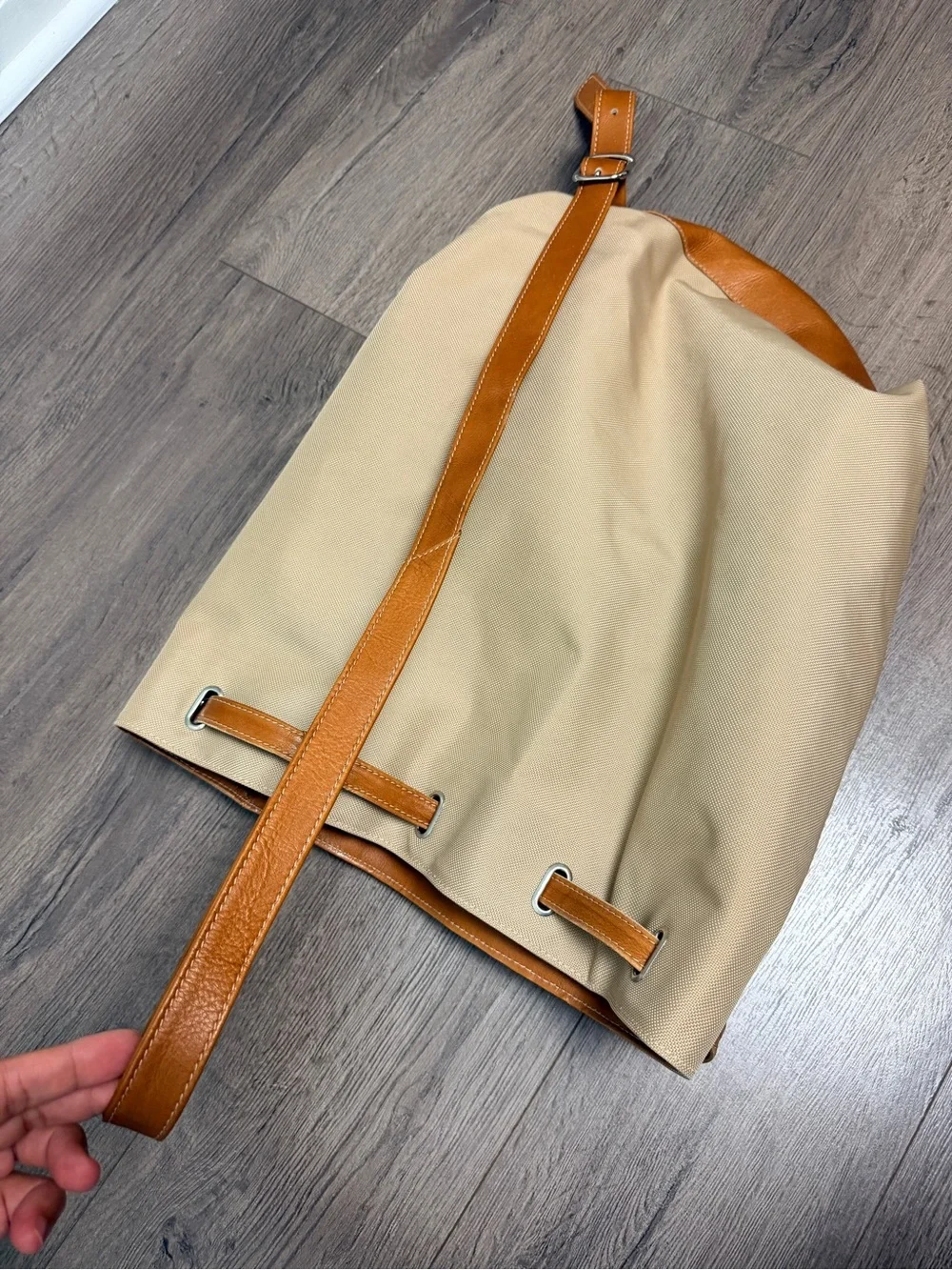Vintage 08 Collection Leather Canvas Drawstring Field Backpack Duffel Bag